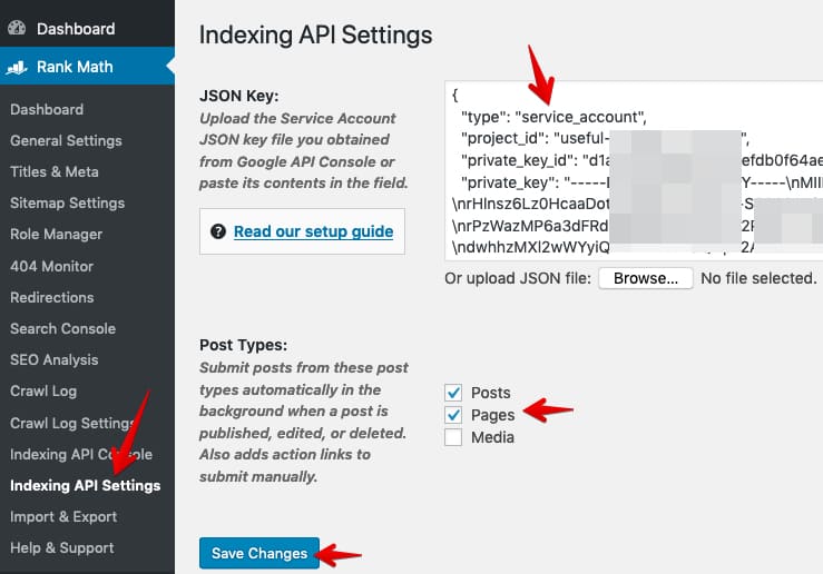 gooogle indexing settings in rank math seo